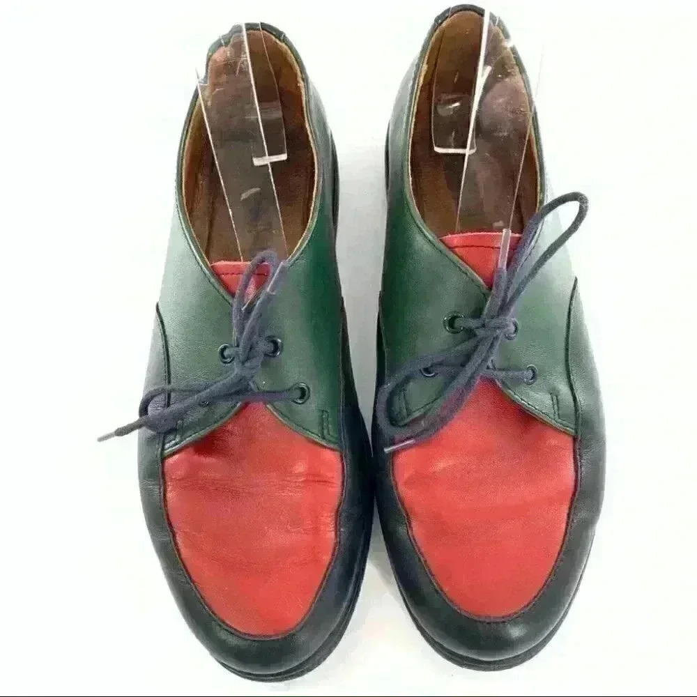 Rohde Oxfords 4.5 green blue leather color blocked vintage 80s 90s grandpa core - Picture 2 of 14